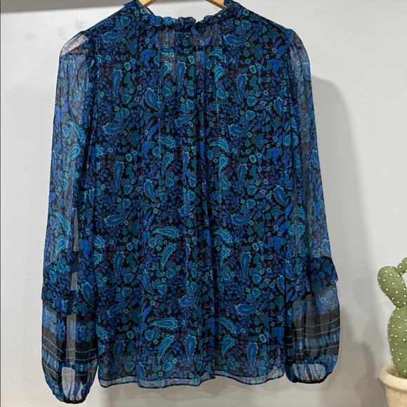 Kobi Halperin Paisley Printed Ruffled Long Sleeve Blouse, Size S - Picture 5 of 15